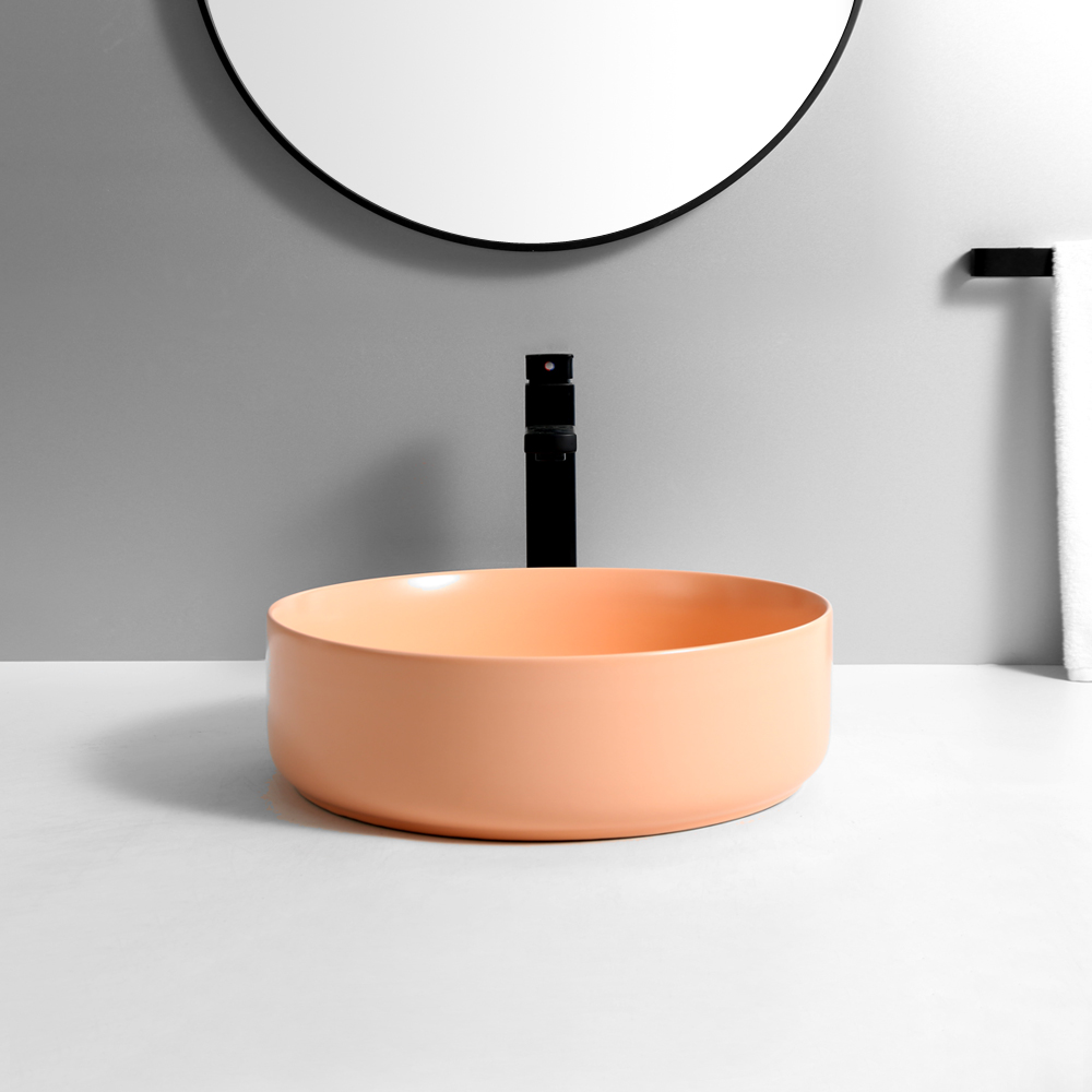 Lavatory Innovative Bathroom Round Shape Colour Ceramic Handmade Art Basin Bathroom Sink Countertop Pink Wash Basin
