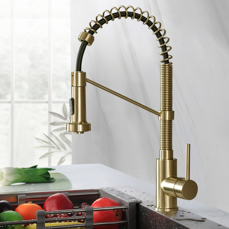 Kitchen Faucets Brass Faucets for Kitchen Sink Single Lever Pull Out Spring Spout Mixers Tap